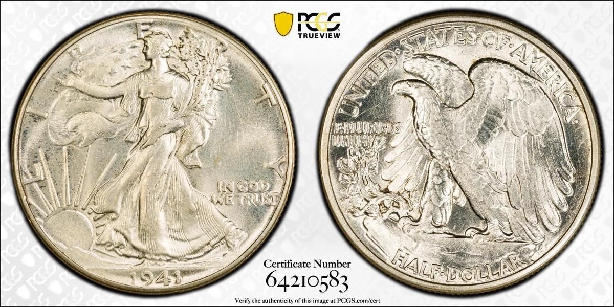 最終値下げ！アメリカ　リバティー　 AU 58 Graded 1941 Year Liberty Walking Half Dollars (1916-1947