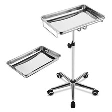 Xcceries Mayo Stand Stainless Steel 2x Trays with Wheel Adjustable for Medical