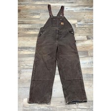 Carhartt Mens Overalls 42 x 32 Brown Quilt Lined Duck Canvas Bibs R27 DKB