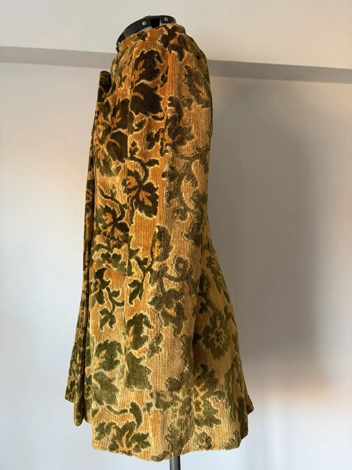 ABRIGO/CHAQUETA de terciopelo vintage en verde/amarillo/mostaza tamaño ¡PEQUEÑO HECHO A MANO! Foto 4 de 4
