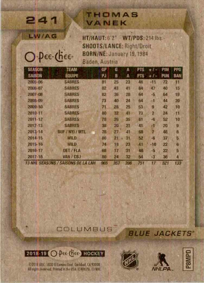 2018-19 O-Pee-Chee Thomas Vanek #241 - Image 2 of 2