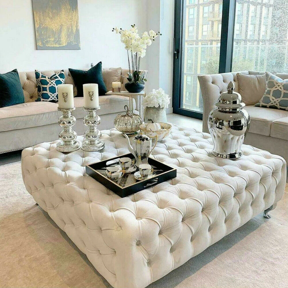 Square Upholstered Chesterfield Footstool Coffee Table Foot Stool Pouffe Seat