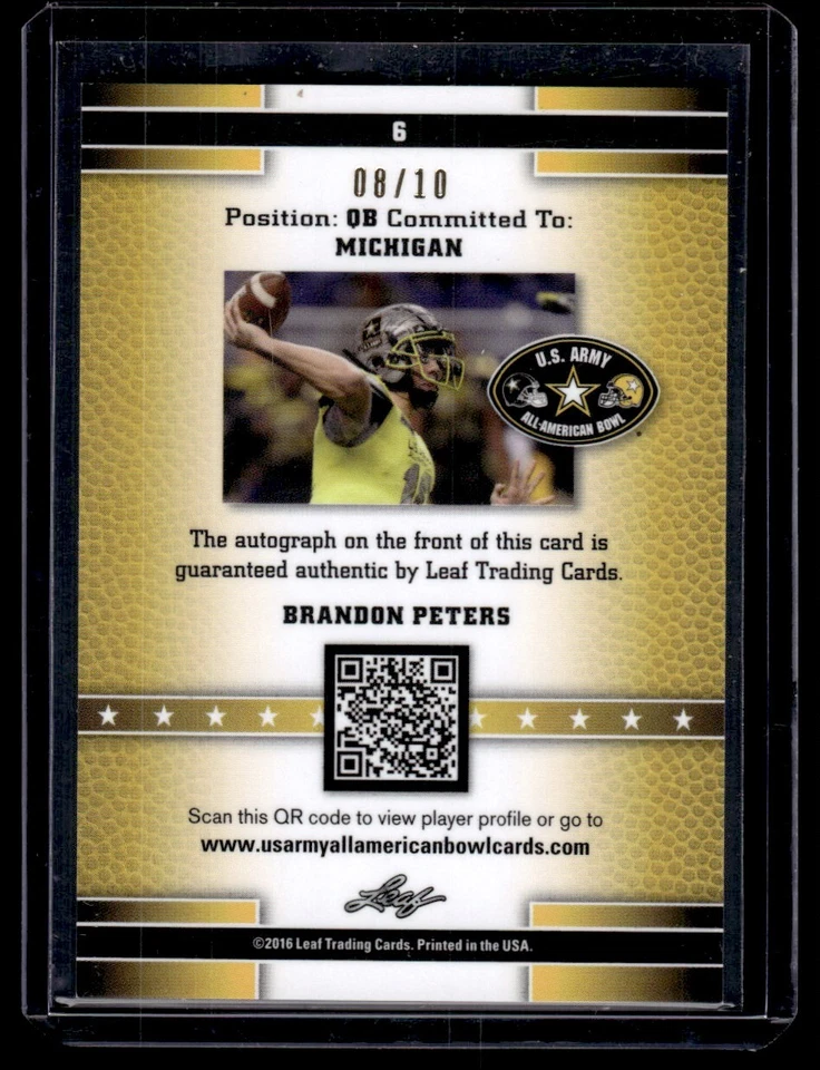 2016 Leaf Metal US Army Auto Flag Etch Purple Prismatic Brandon Peters #6 08/10 - Image 2 of 2