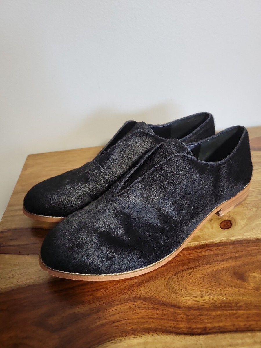 Women's Cow Hair Black Fiore Loafer Flat Shoes Sz Formal Slip on