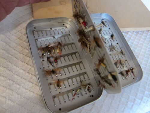 Richard Wheatley of England Aluminum FLY BOX with 46 flies Richard Wheatley of England Aluminum FLY BOX with 46 flies