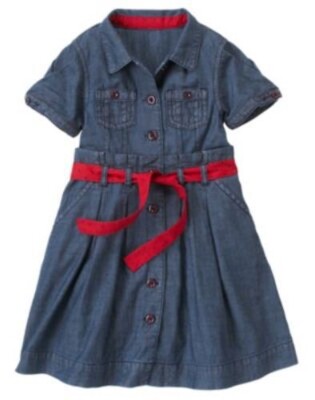 EUC GYMBOREE VINTAGE HOMECOMING KITTY NAVY DENIM RED DOT BELTED DRESS SIZE  9 | eBay