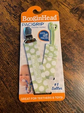 BooGinHead Pacigrip Pacifier Holder Green & White Dots NEW