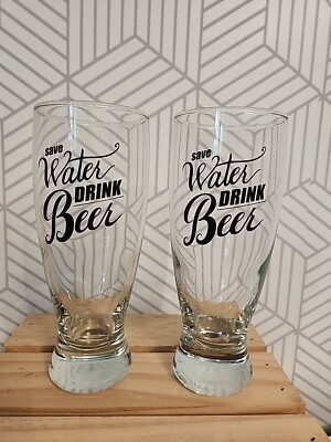 Save Water Drink Beer Pint Glasses Set Of 2 Housewarming Gift Bar Glass For Him