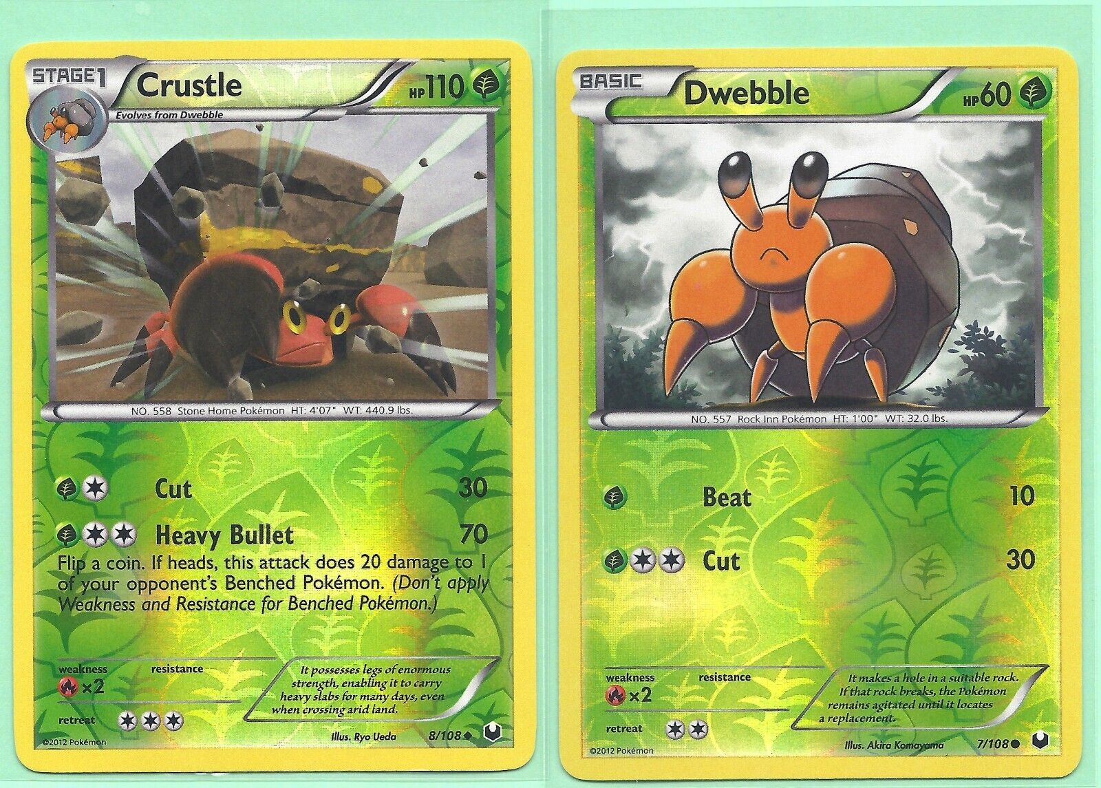 2012 CRUSTLE  & DWEBBLE- 2 DARK EXPLORERS Evolution Pokemon Cards-REV HOLO NM/M