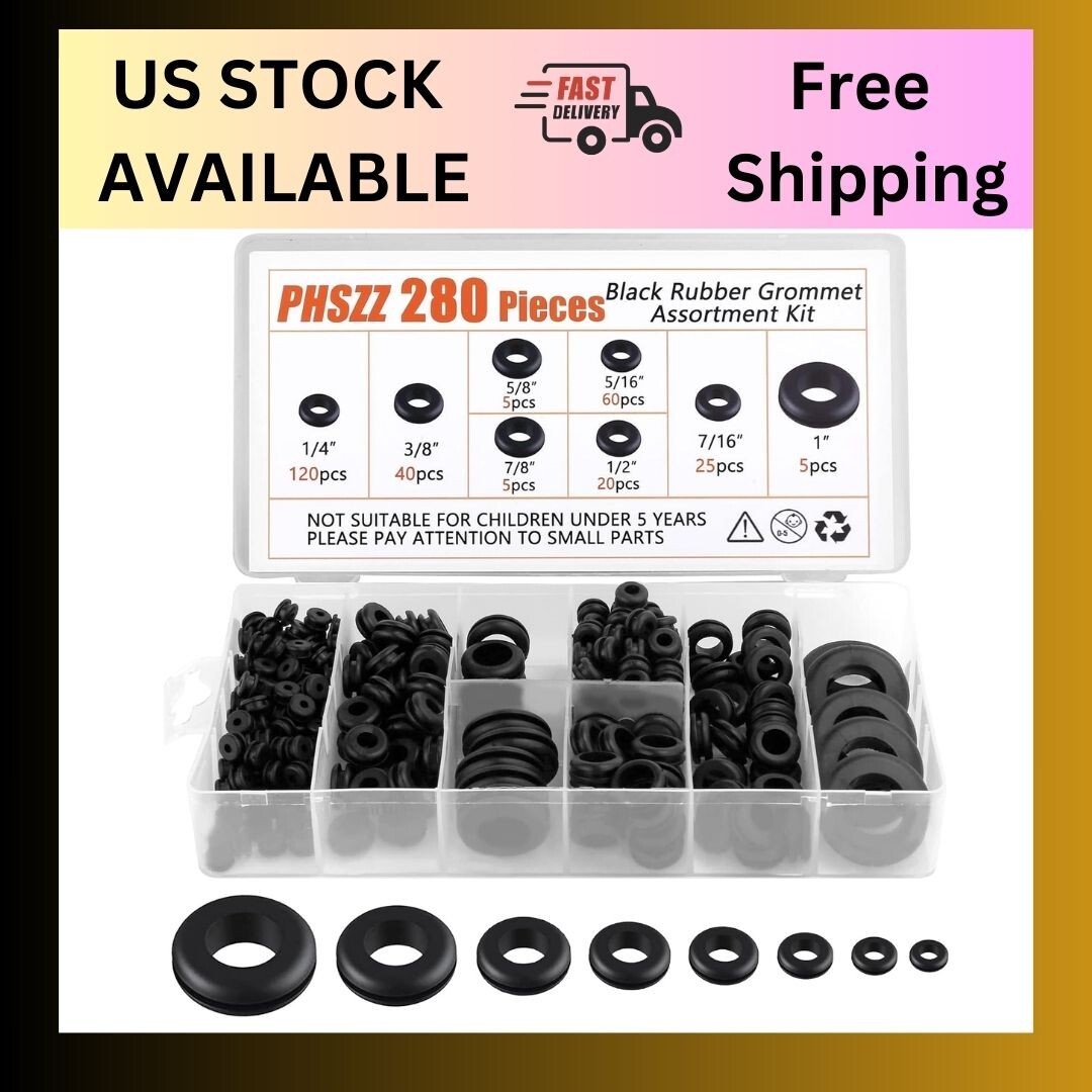 280 PCS Rubber Grommets Kit Hole Gaskets Assortment Automotive Firewall 8 Sizes