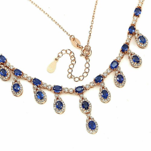 Silver Necklace Kyanite Genuine Natural Gems Solid Sterling 15 1/2 to 17 1/2 - Picture 15 of 24