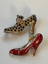 Vintage Lot of Gloria Duchin Marked Sparky Red Enamel High Heel & Black Spotted