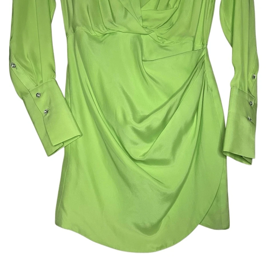 Gauge 81 Green Long Sleeve Naha Draped Shirt Mini Dress Size S Silk Blend - Image 3 of 4