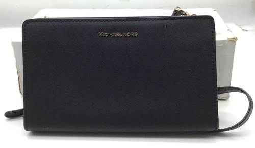 Michael Kors Sheila Small Faux Saffiano Leather Crossbody Clutch Bag - Black