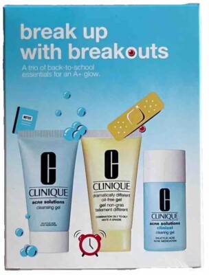 CLINIQUE 'BREAK UP WITH BREAKOUTS' NEW IN BOX 3 SMALL CLINIQUE GELS