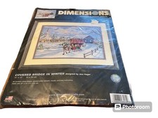 Dimensions Covered Bridge in Winter Stamped Cross Stitch Kit 3215 Sealed
