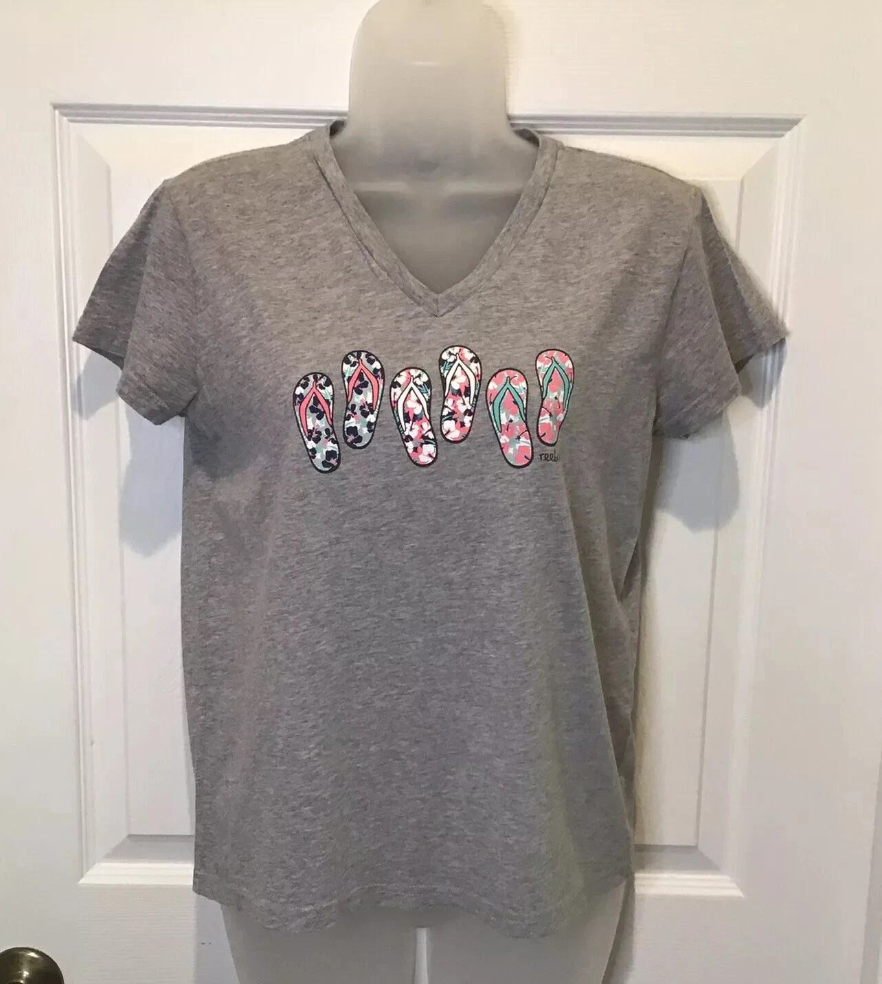 T shirt donna Reebok grigia infradito scollo a V manica corta taglia small