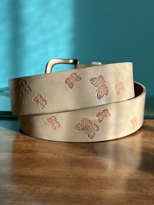 Amanda Smith Ivory Leather Belt Womens L Gold Tone Buckle,  A-25