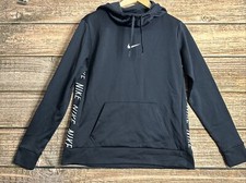 Nike Sweater Women's Medium Fleece Pullover Hoodie Black Spellout Sleeves