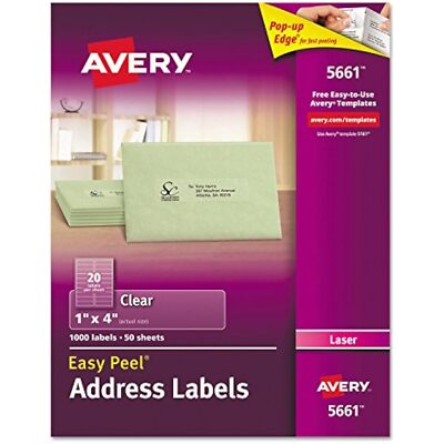 Averyamp;reg; Easy Peel Mailing Labels for Laser Printer, 1 x 4, Clear, 1,000