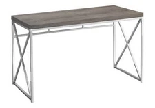 【US】Computer Desk,Home Office,Laptop,Work,Brown Laminate,Chrome Metal,Contempor