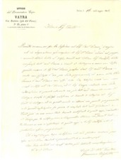 1864 TORINO Studio VAYRA - Lettera di Francesco RIGHETTO al conte Pio D'AGLIANO