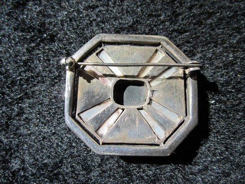 ANTIQUE ART DECO STERLING SILVER MARCASITE BLACK ONYX MOTHER OF PEARL BROOCH - Picture 6 of 12