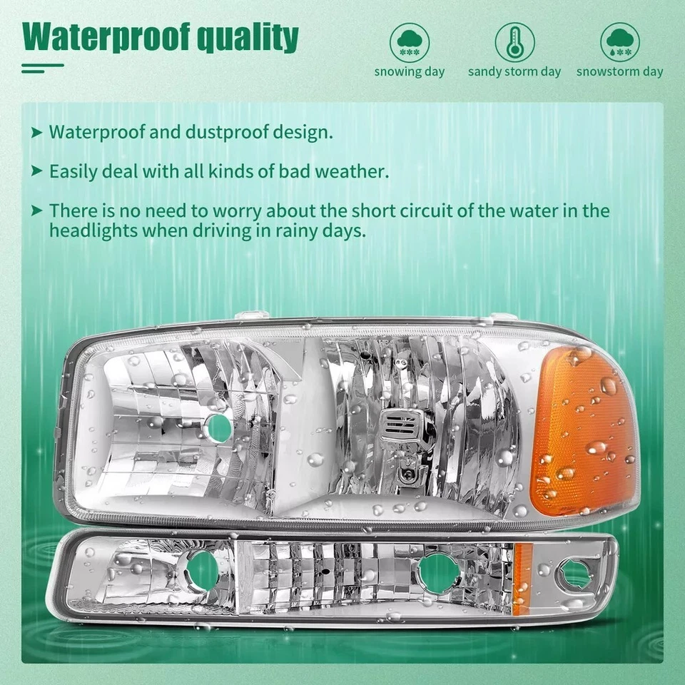 Conjunto de faros cromados para GMC Sierra 1500 Yukon XL 1999-2006 carcasa lámparas Foto 3 de 4