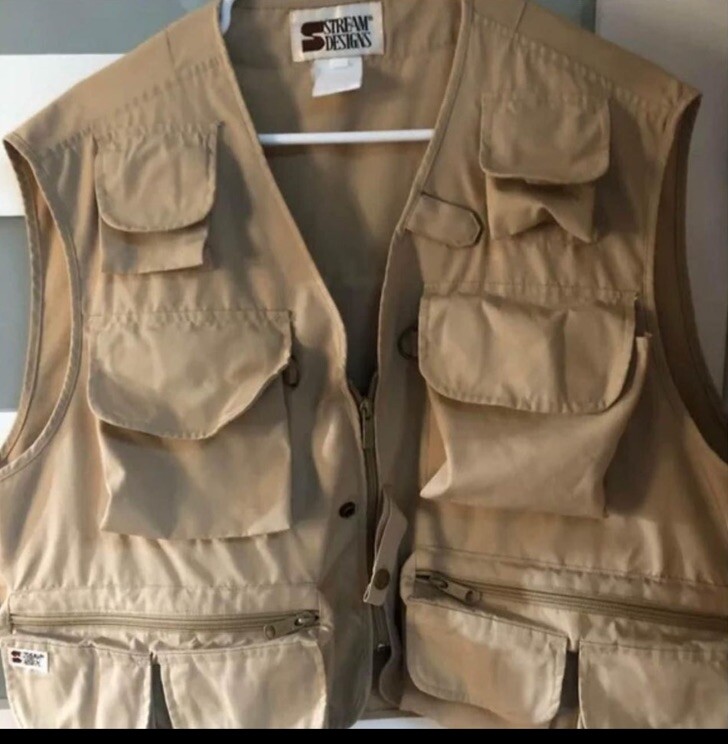 Vintage Stream Designs Men's 2XL Fly Fishing Zippered Vest Beige