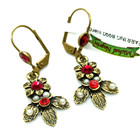 Crystals Pearls Drop Flower Leaf Gift Michal Negrin Red Earrings With Swarovski