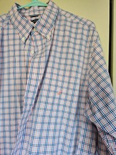 Nautica Men's 2XL Plaid Wrinkle Resistant Button Down Shirt Orange Blue White