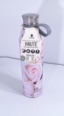 New w/Tag MANNA 18/8 Stainless Steel Bottle Peach Roses 25 oz Double Wall