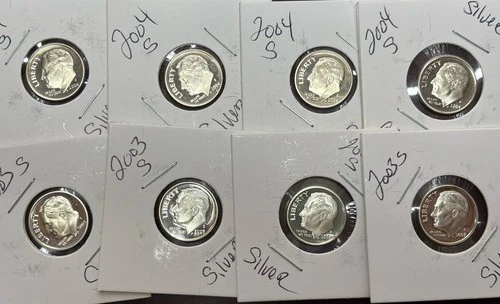 8x 2003-S & 2004-S Silver Proof Roosevelt Dimes Gem BU 90% Lot