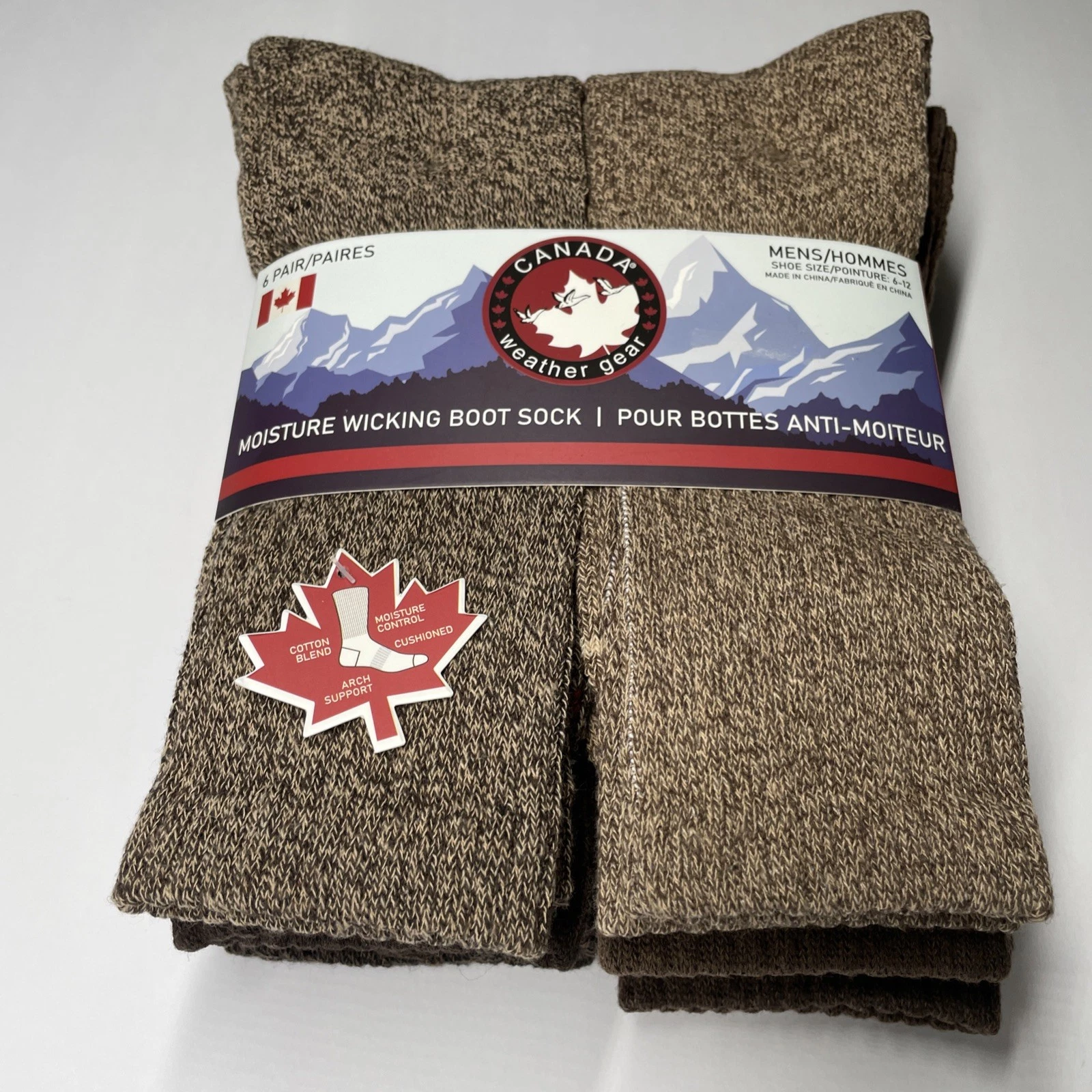 Canada Weather Gear 6-Pair Men’s Moisture Wicking Boot Socks Brown Size 6-12 .
Opens in a new window