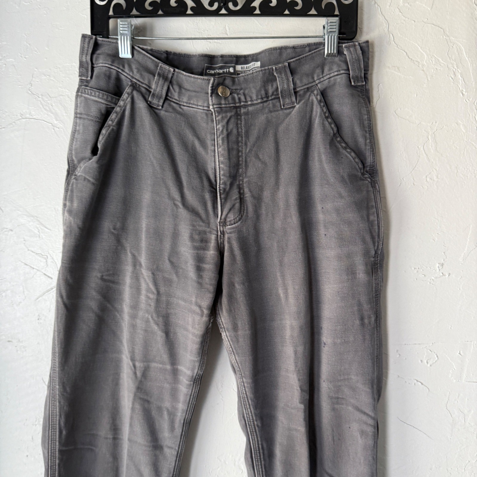 Carhartt Mens Rugged Flex Relaxed Fit Canvas Work Pants 33x32 Gray thumbnail 2