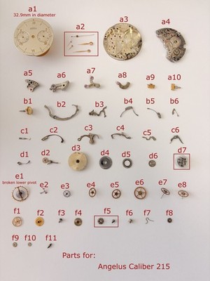 Angelus Cal 215 Chronograph Watch Movement Part Balance Fork Dial Hands Sub