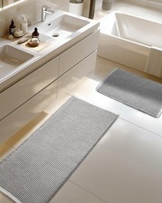 Large Waffle Bath Mat Set Non Slip Absorbent Grey White 20x47 16x24 Inch