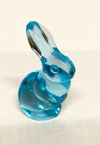 Fenton Bunny Rabbit Figurine Ears Up Mini 2.75" Aqua Blue Vintage Art Glass