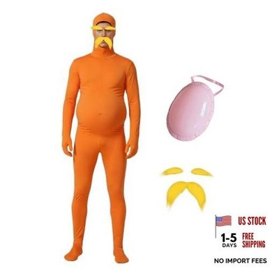 Costumes for Women Orange Bodysuit for Men Beard Eyebrows Spandex Large