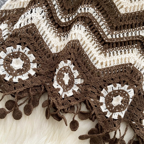 Zig Zag Crochet Top Long Sleeve V-Neck Wavy Striped Open-knit Pullover Sweater f - Picture 3 of 9