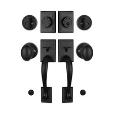 Double Front Door Handle Set with Matte Black Keyed Dummy Handle