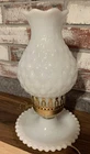Vtg. Electric Opalescent Milk Glass Lamp Brass Quilted Pattern Shade 10” Hobnail