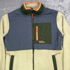 EDDIE BAUER Polar Fleece Jacket Kid's Large 10/12 Quilted Full Zip Pockets Tan