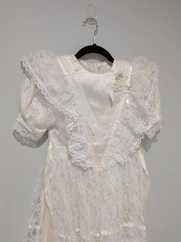 Vestido Gunne Sax Jessica McClintock De Colección Años 80 Niñas Blanco Encaje Manga Corta 7 Foto 2 de 4