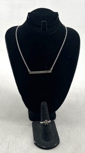 925 Sterling Silver Size 5 Floral Toe Ring/18" "Mimi" Bar Pendant Necklace 5.4g