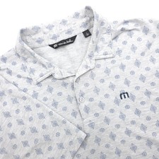 TRAVIS MATHEW Atole Gray/Blue Performance Golf Polo Shirt Men's Large Stretch