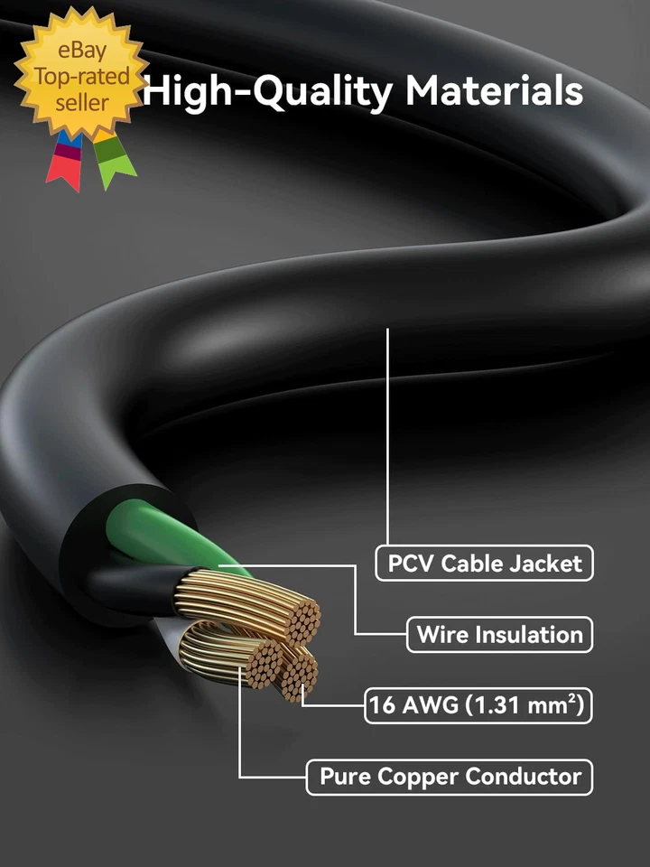 PLUGTUL 3 FT Extension Cord, Short Power Cord, Black Indoor/Outdoor 16 Gauge 3 P - Image 3 of 4