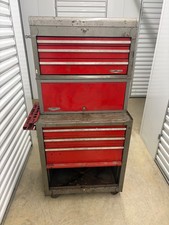 Vintage Craftsman rolling tool chest w/ top middle and bottom sections.