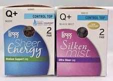 Lot Of 2 L'eggs Pantyhose Silken Mist & Sheer Energy Control Top Q+ Leggs Leg