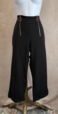 NWT Love Nation Black Fitted High Rise Crop Cuff Pant w/Rose Gold Zippers Size M